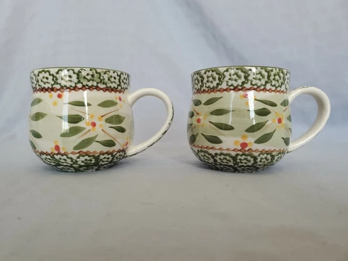 2 Old World Green Mugs by Temp Tations