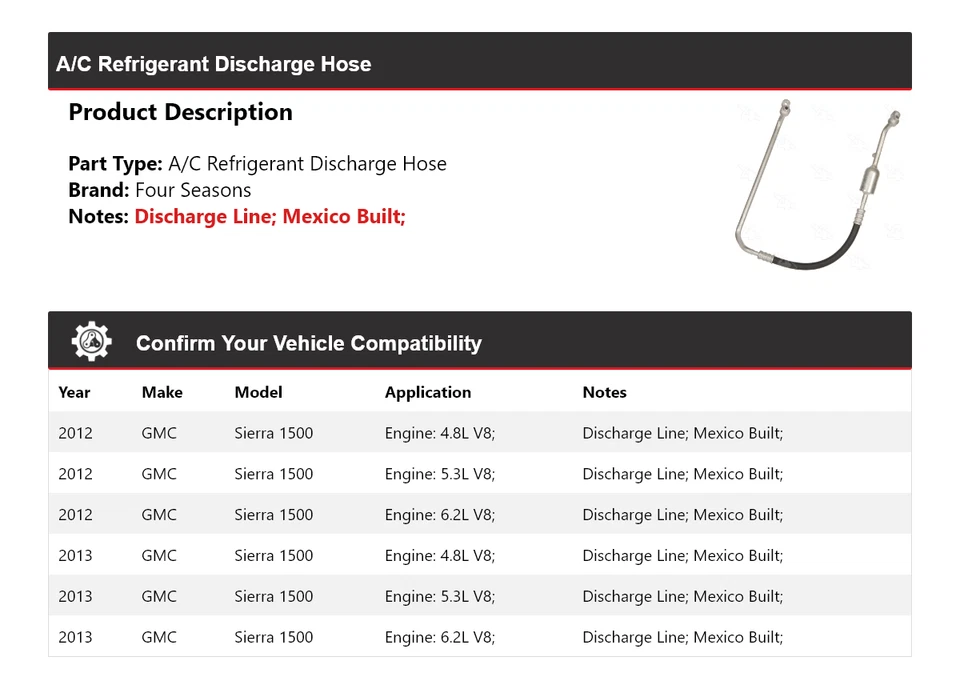 适用于 2012 - 2013 年 GMC Sierra 1500 空调制冷剂放电软管 4 季 — 第 2/4 张图片