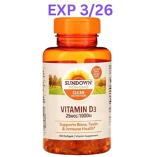 Sundown Vitamin D3 1000 IU 400 Softgels Non-GMO Clean SEE PIC FOR DATE