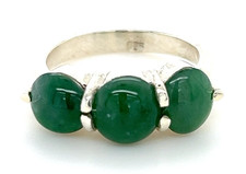 Type A Apple Green Jadeite 3-Stone Ring 925 Silver Sz8 Burmese