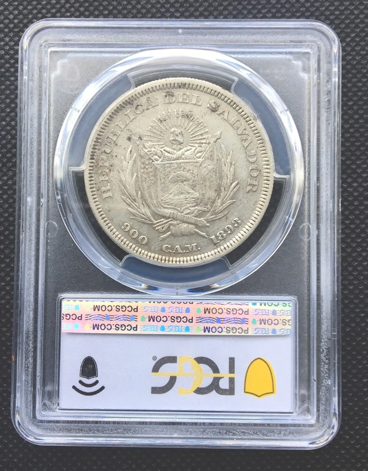 CAM 1893 1 Peso El Salvador Plata PCGS AU 50 Foto 2 de 2