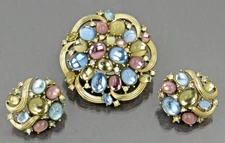 TRIFARI Reflections Jewels of Fantasy Smooth Pastel Cabochon BROOCH EARRINGS SET
