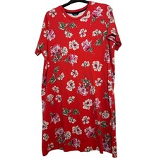Joules Red Floral Cotton Shift T-Shirt Dress UK 20 Short Sleeve