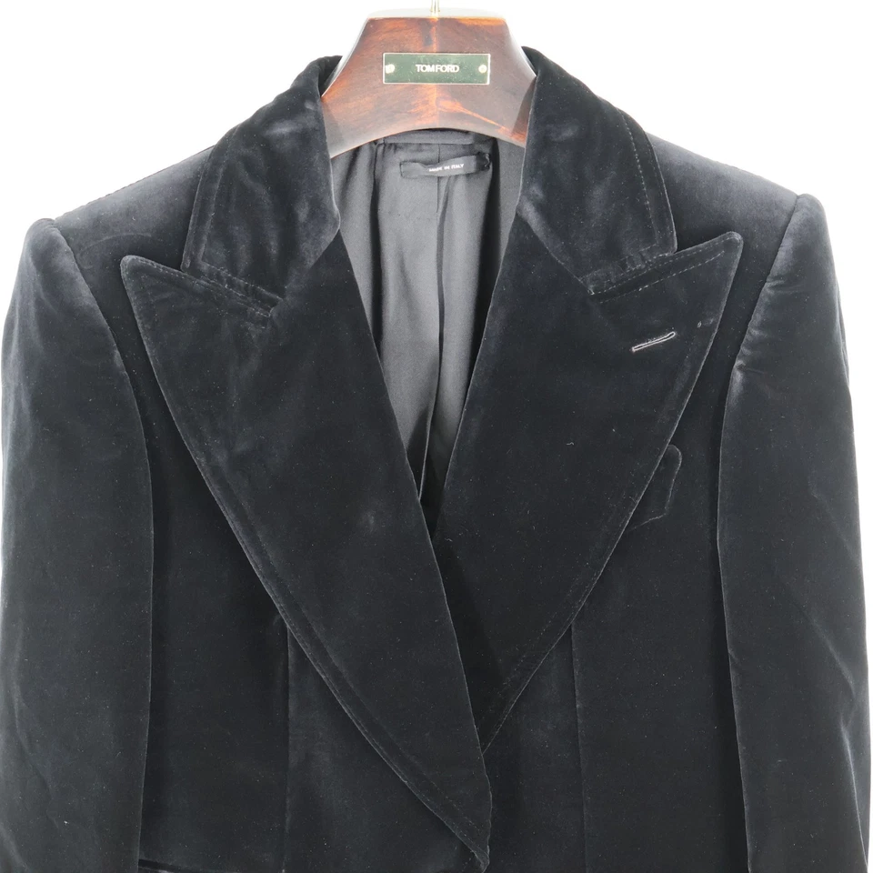 Tom Ford Blazer Terciopelo Negro Algodón Doble Botón Cupro US 6/M Foto 2 de 4