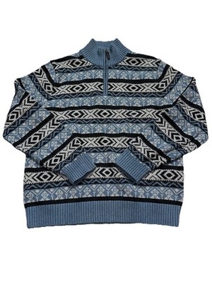 LL Bean Sweater Mens Medium Reg Fair Isle Nordic Quarter Zip Heavy Fishermen