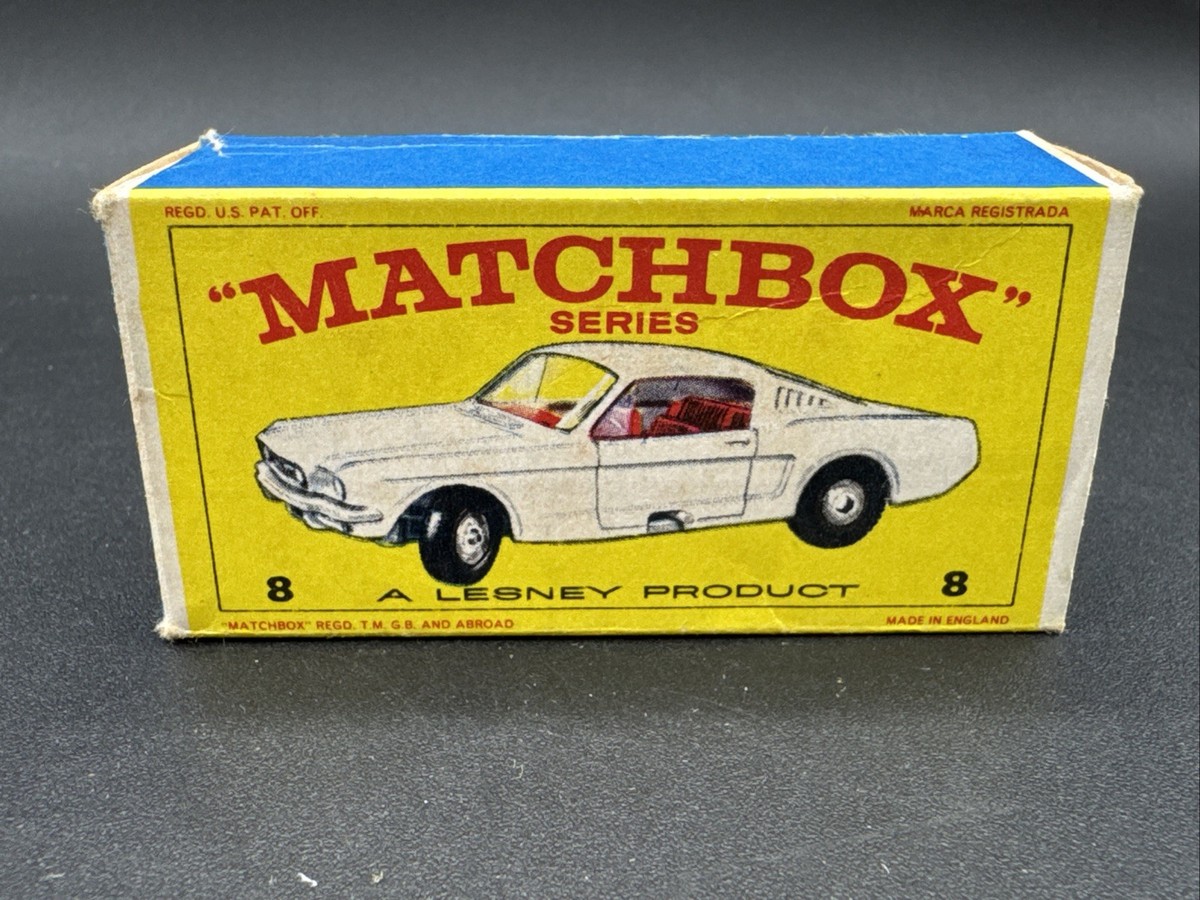 Vintage Lesney Matchbox #8 FORD MUSTANG white Original Box