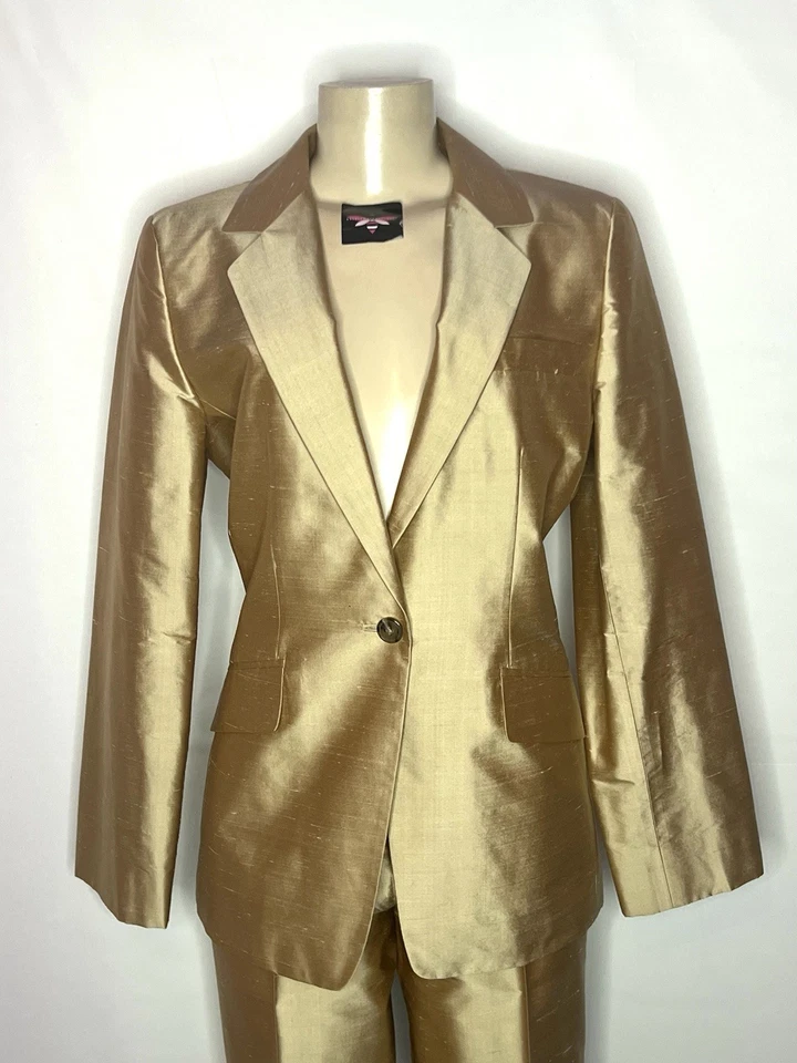 TRAJE PANTALÓN VINTAGE LINDA ALLARD ELLEN TRACY DORADO 100% SEDA Foto 2 de 4