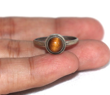 Simple Vintage Sterling Silver Ring Size 7 US Natural Tiger  s Eye Round Gemstone