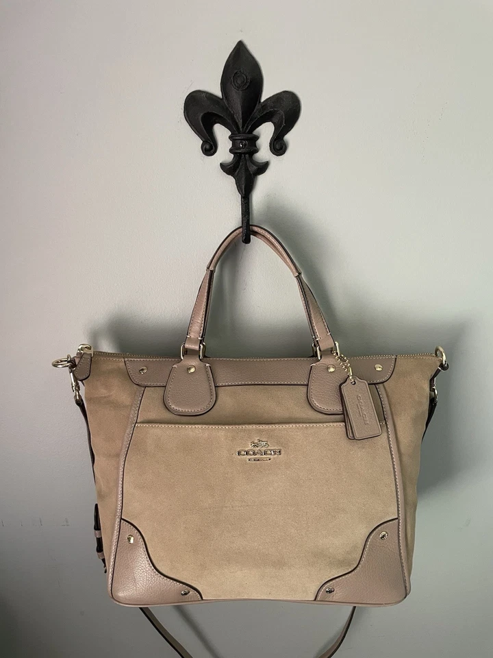 COACH Mickie Satchel Crossbody Bag ~ Stone Suede and Leather w/ Gold Hardware - Image 3 of 4