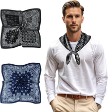 Mens Silk Feel Scarf 2 Pack, 27 Inch Neckerchief Ascot, Novelty Head Bandana Wra