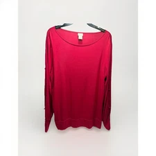 Chico’s Long Cut Out Sleeve Banned Waist And Cuff  Scoop Neck Red Dressy T 2/L