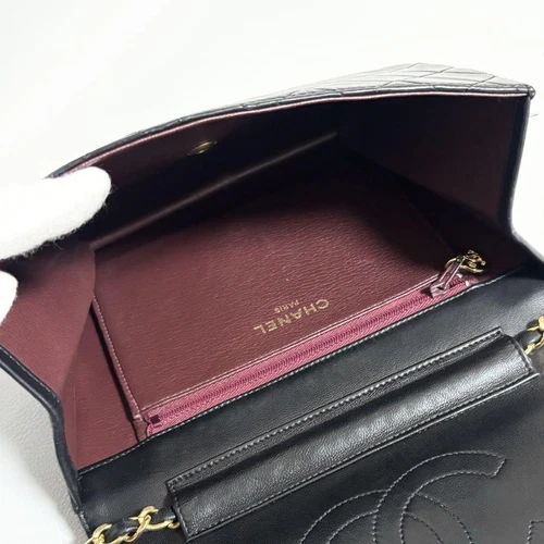 CHANEL CC Matelasse Lamb Skin Chain Shoulder Bag Black Vintage Auth