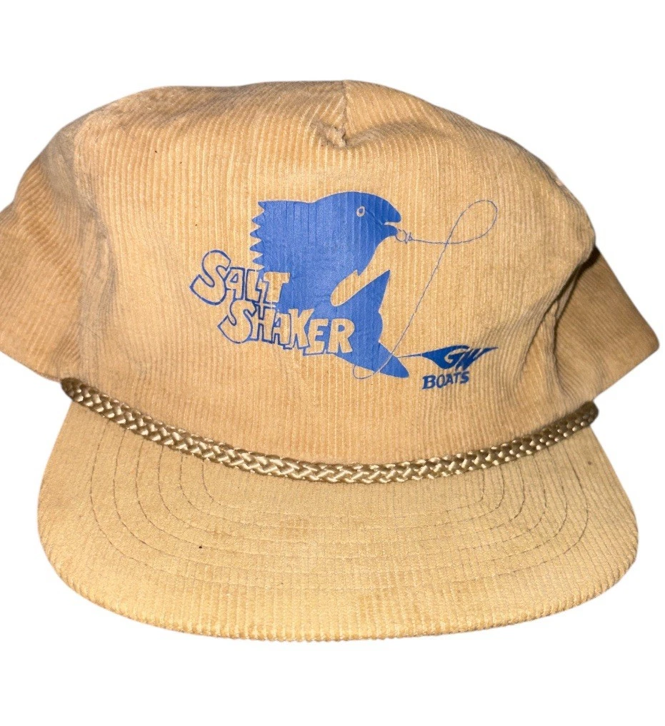 Vintage 1980s San Sun Corduroy Rope Trucker Hat Zipper Back Tan Fishing Cap VTG