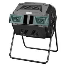 EAST OAK Compost Tumbler Outdoor, 43-Gal Dual Chamber Compost Bin with 2 Slid...