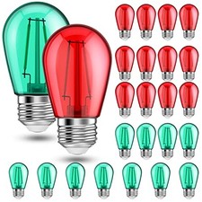 Pack Red and Green S14 LED Light Bulbs 2 Watt E26 Base Christmas Red and 25