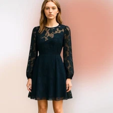 Doe & Rae Black Lace Long Sleeve Cocktail Party Dress Size S NWOT