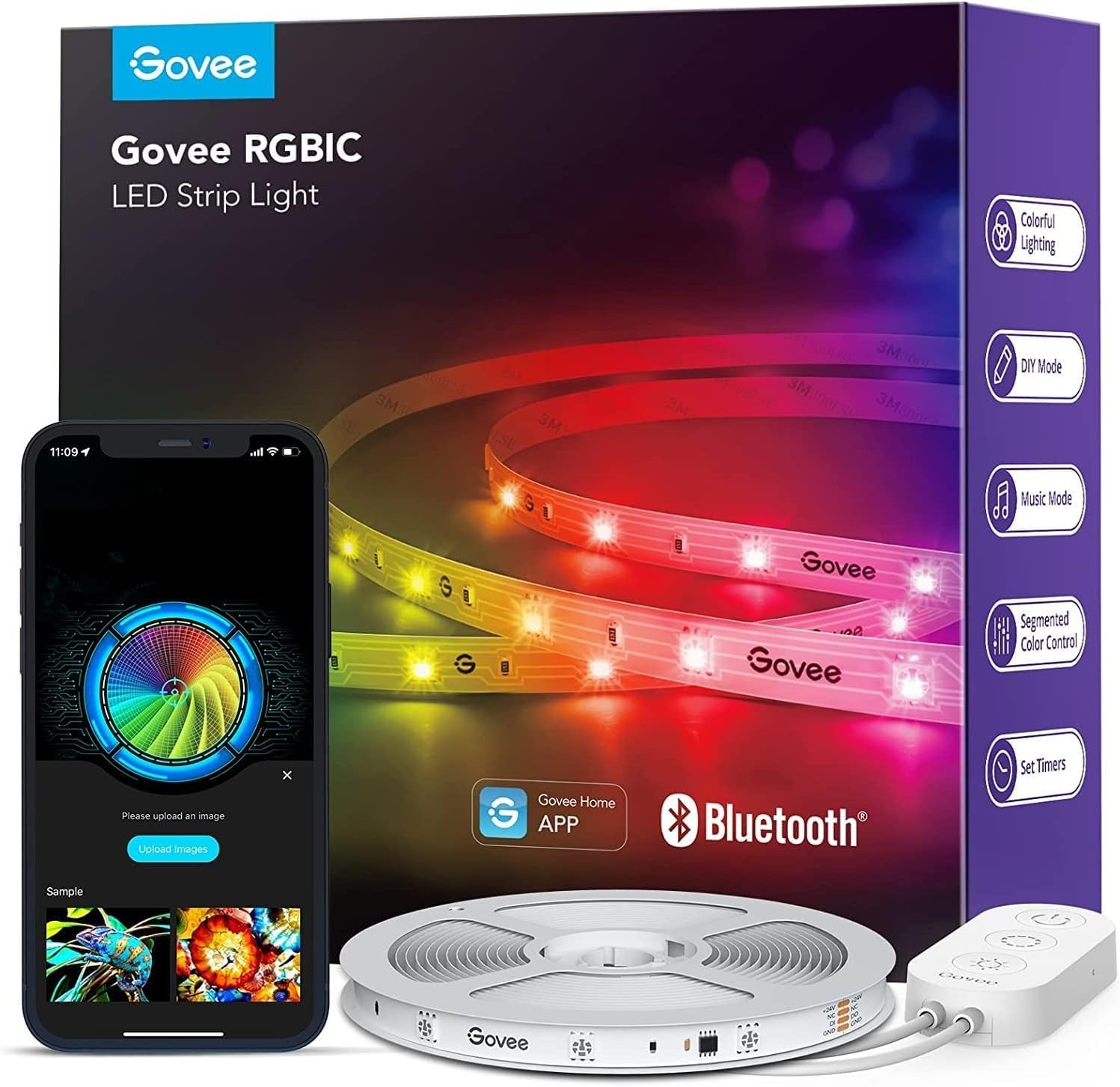 Govee LED Strip Light 10m, RGBIC Smart LED Light Strip Bluetooth APP Control, D