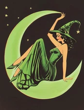 Sublimation Vintage Pinup Witch Moon Halloween Ready To Press Heat Transfer