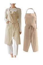 Linen Cotton Cooking Kitchen Garden Bib Cross Back Apron Dress For Women With...