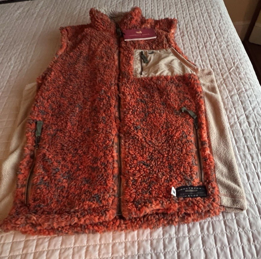 Southern Marsh Blue Ridge mens vest M sherpa orange/brown side inserts.