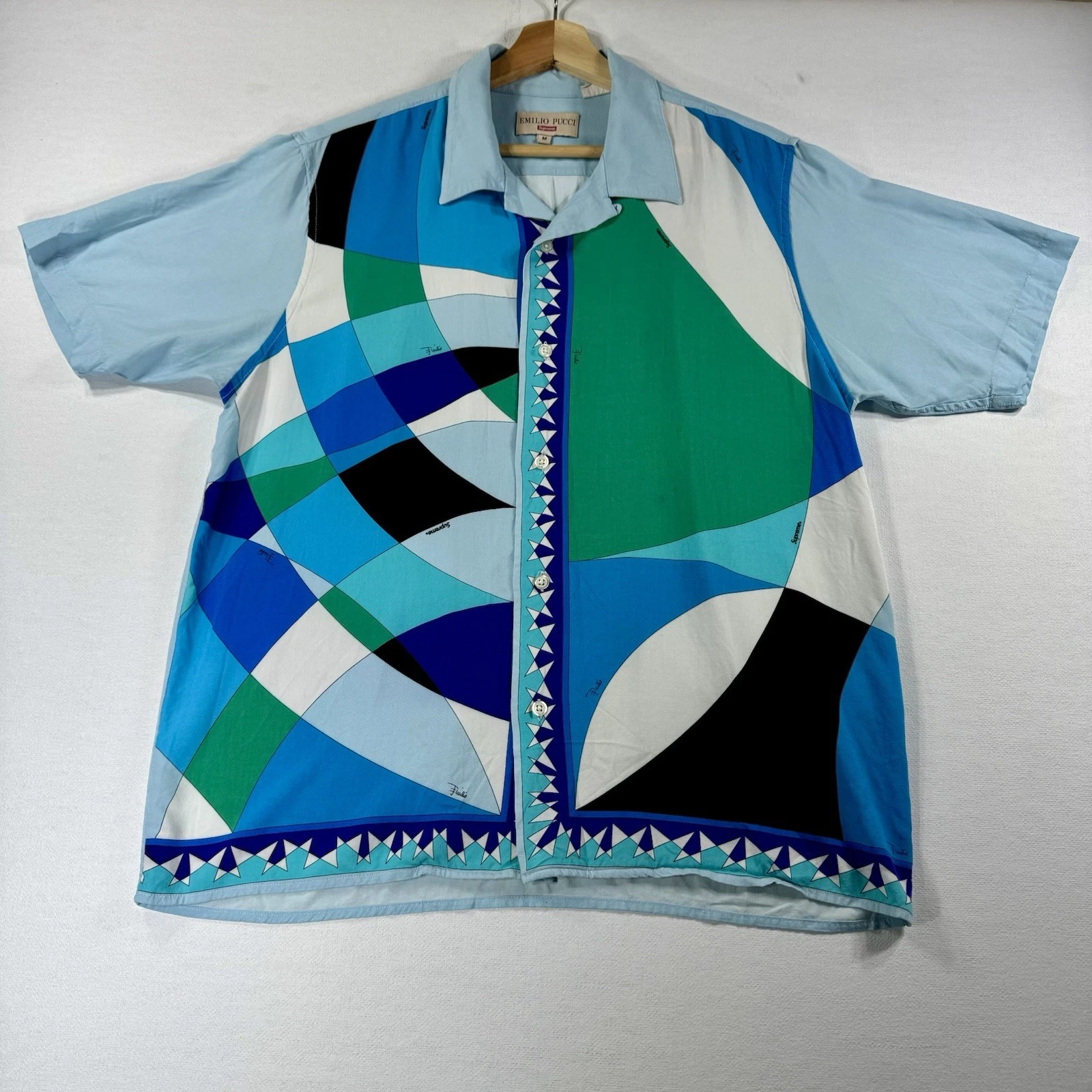 Chemise homme Supreme X Emilio Pucci SS21 M bleu viscose boutonnée manches courtes