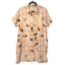 Rachel Zoe 100% Linen Shirt XL Dress Cover Up Pink Floral Button Down ResortEUC