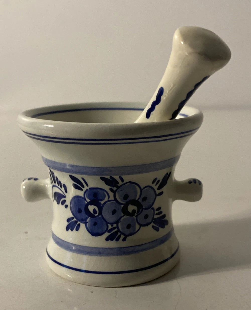 Delft Holland Squibb Rx Blue & White Porcelain Mortar and Pestle Miniature