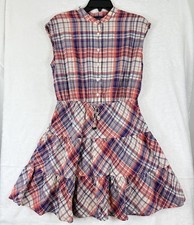Tommy Hilfiger Dress Medium Cotton Red Blue Plaid Cotton Fit Flare Womens