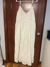 Old Navy Fit & Flare Crochet-Bodice Maxi Dress, Ivory Size Large