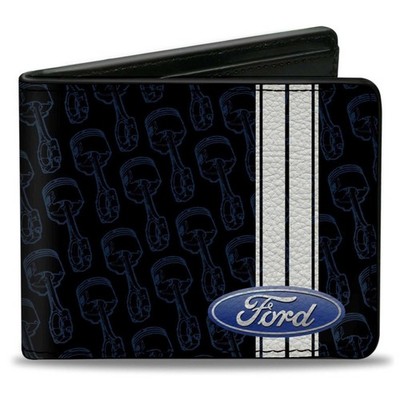 Bi-Fold Wallet FORD Oval/Stripe/Piston Repeat Black/Blue/White
