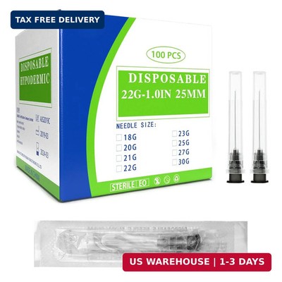 100 Pack 22 Ga 25mm 1IN Disposable Dispensing Needles for Scientific and Industr