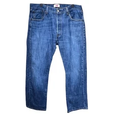 Levi Strauss 501 Mens 36x30 Straight Leg Button Fly Blue Denim Whiskered Jeans
