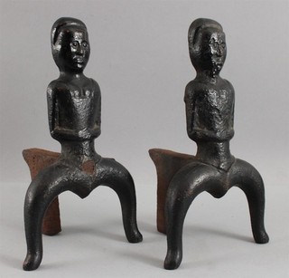 Antique 18thC Thomas Webb Primitive Folk Art Cast Iron Man & Woman Andirons