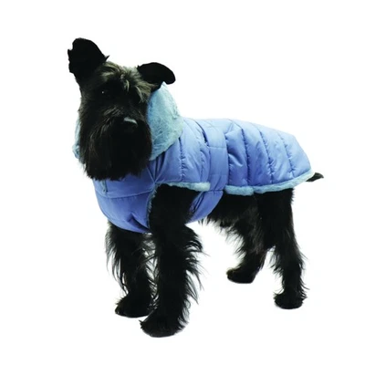 Fashion Dog Hunde-Steppmantel mit Kunstpelz-Futter - Azzurro - 39 cm Hundemantel