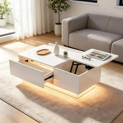 Led Lift Top Coffee Table With 2 Drawers and Hidden Storage for Living Room - Image 1 of 4
