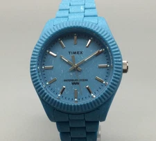 Timex Waterbury Ocean Watch Unisex 37mm Blue Recycled Plastic New Battery 7.75"