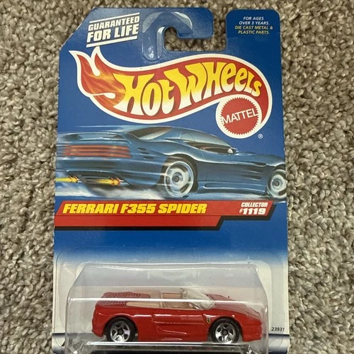 Hot Wheels Ferrari F355 Spider Red #1119 Blue Card Red Vintage Collectible Toy