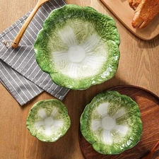 Green Cabbage Serving Bowls Set of 3 - 60 oz, 16 oz, 5 oz Nesting Mixing Bowls