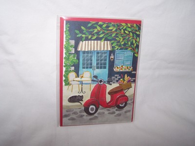 Papyrus Any Occasion Card & Envelope ~ Scooter, Outdoor Cafe