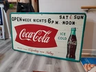 c.1950s Original Vintage Ice Cold Coca Cola Sign Metal Bottle Fishtail HUGE! Gas