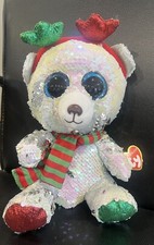 TY Flippables Sequin Plush - MISTLETOE the Christmas Polar Bear 11" NWT