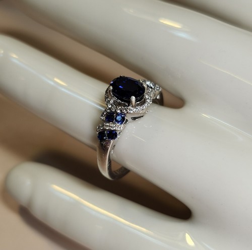 Sterling 925 Silver Simulated Sapphire and CZ Ring Gift for Her Size 6.5 - Picture 9 of 10