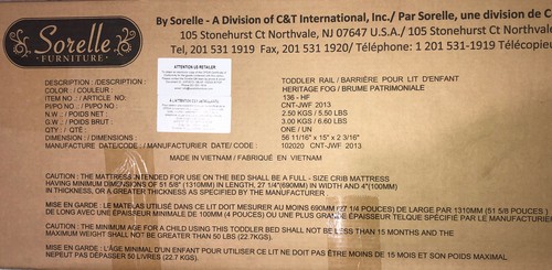 Sorelle 136-HF Toddler Guard Rail in Heritage Fog-BRAND NEW-SHIPS SAME BUS DAY - Picture 4 of 12