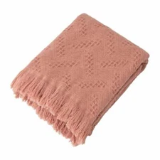 Glitzhome Woven Throw Blanket  Lightweight 60" x 50"  Coral Pink