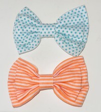 Vintage Lot of 2 bow barrette hair clips accessories polka dots stripes neon