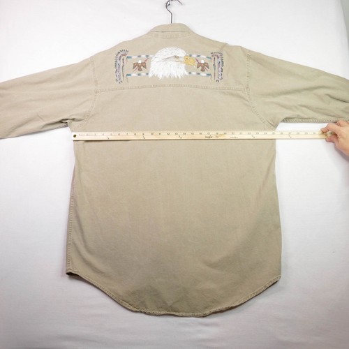 Vintage Beige Canvas Cotton Work Shirt w/ EAGLE Men's X-Large Native American - Picture 12 of 12