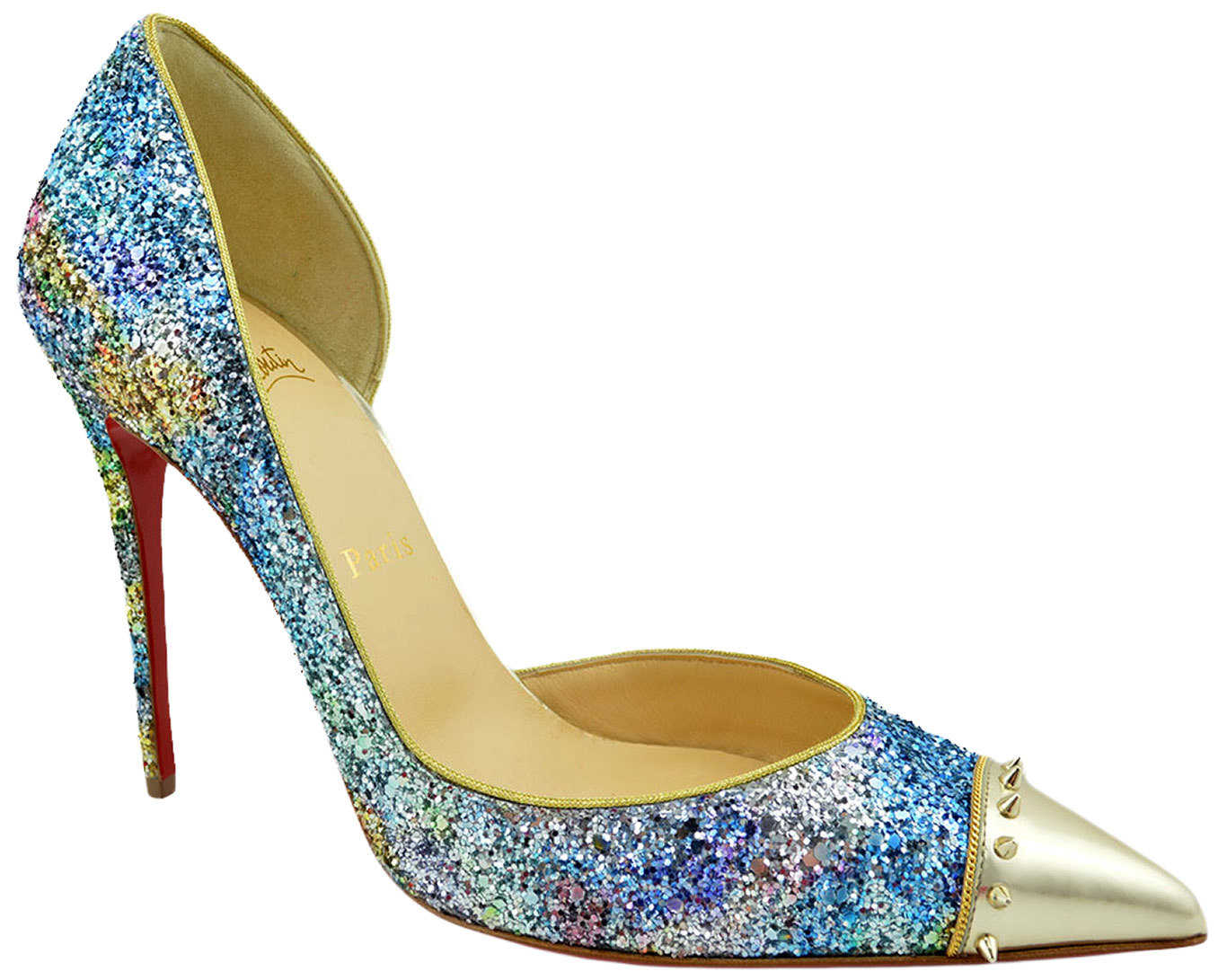 bruser Duftende beløb CHRISTIAN LOUBOUTIN Blue Pink Gold CULTURELLA Glitter Spike Pumps High Heels  | eBay