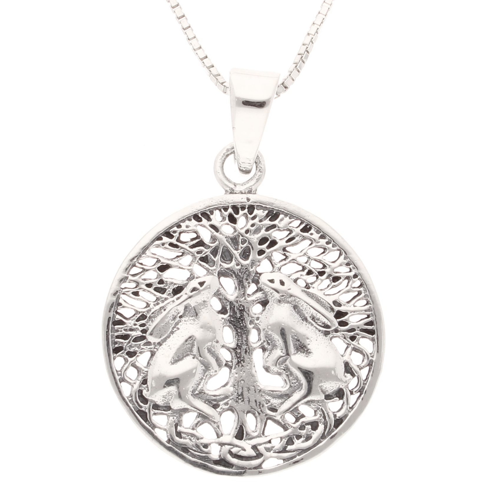 Sterling Silver Tree Of Life Pendant (24mm Diameter) & 16"" Box Link Chain (1mm)