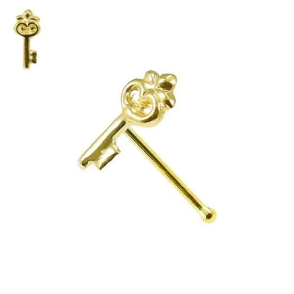 GlüCksschlüSsel 9Kt Gold Nasenstecker 9K 22G (0,6Mm) Echt Gold Kugel End Pin ...-image