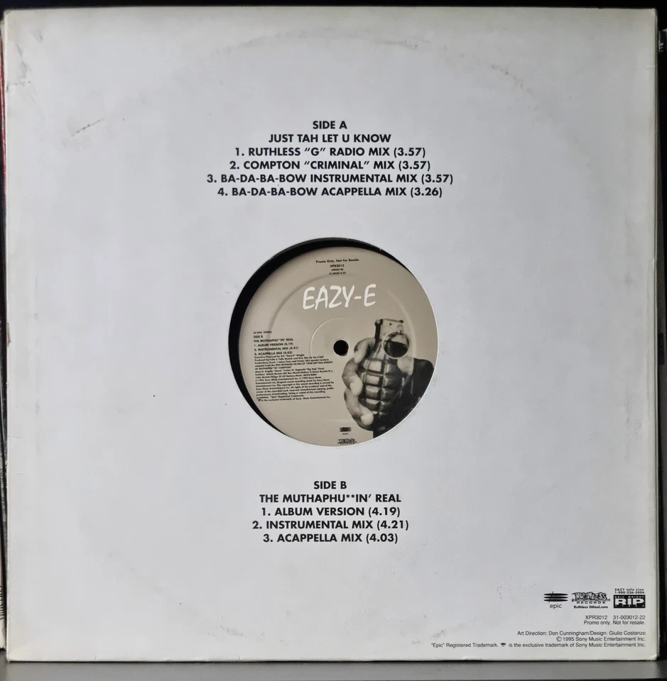 Eazy-E – Just Tah Let U Know / The Muthaph**in' Real (Ruthless) Promo 1995 - Image 4 of 4